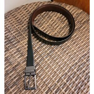 Kenneth Cole Reversible Belt XL Brown Black Chrome Buckle Classic Neutral 49"
